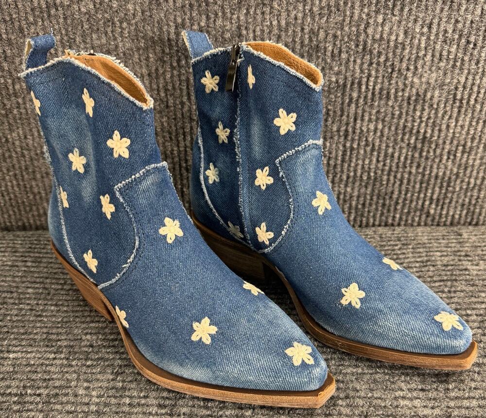 Sundance Sojourner Denim Floral Embroidered Ankle Boots Women EU 36 US 5.5-6
